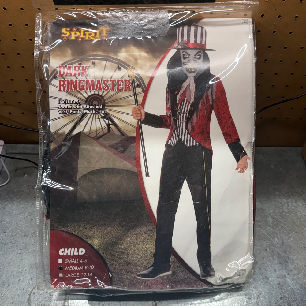 Spirit Halloween Dark Ringmaster Costume Kids Medium 8-10 Red Black Circus